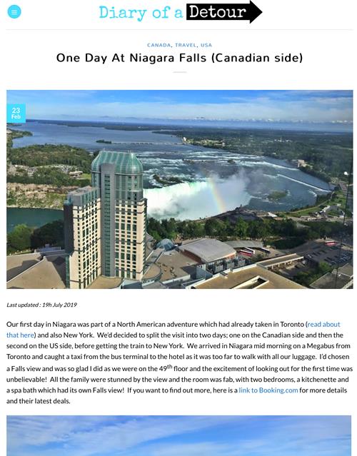 Article on Diary Of A Detour about what to do at Niagara Falls in a day, written by Ali Richards