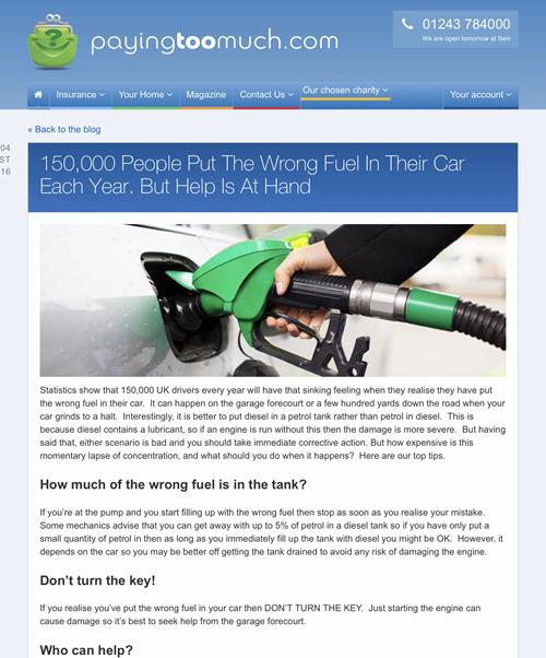 Article about putting the wrong fuel in your car from PayingTooMuch.com, written by Ali Richards