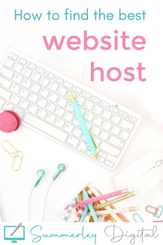 Keyboard with pencil and macaron and text which says 'how to find the best website host'.
